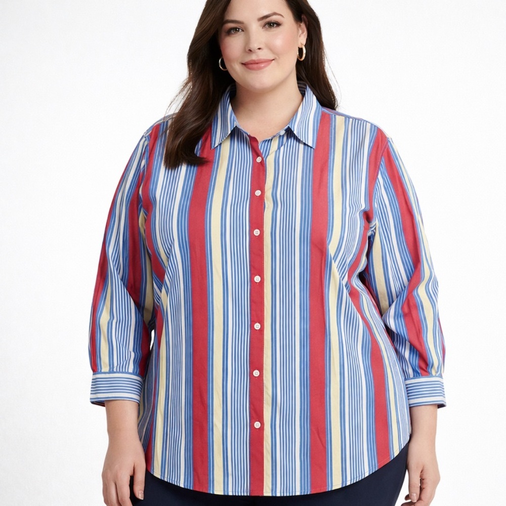 Talbots Shirt Button-Up Long Sleeve Striped Multicolor Womens 3X Career